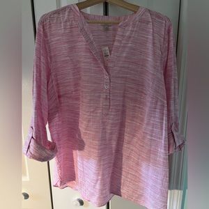 Talbots Pink 3 Button Tunic with rolled sleeves